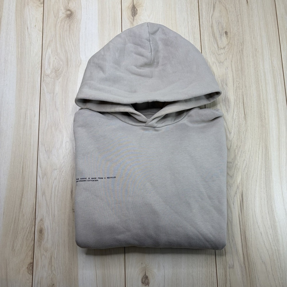 Pangaia Mens Pullover Hoodie Sweatshirt Small Beige Organic Fleece Pockets Logo